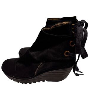 Fly London Yama black suede Andie boot wedge 42